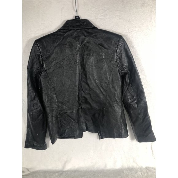 Clio Petites Black 100% Leather Jacket Coat Petite Size 4 - Picture 9 of 11